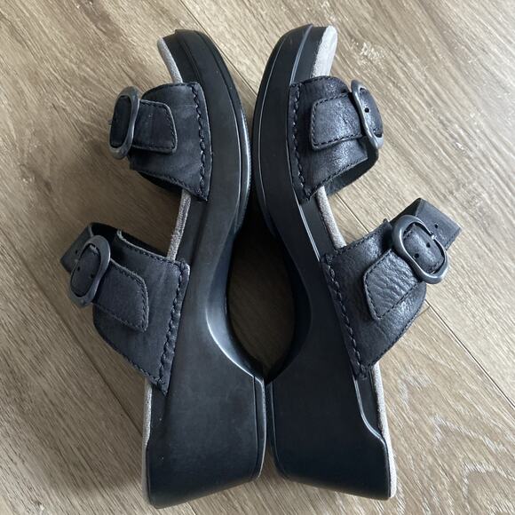 Dansko Sophie Sandal Women Sz 39 EU 8 US Black Leather Double Strap Slide - Picture 4 of 12